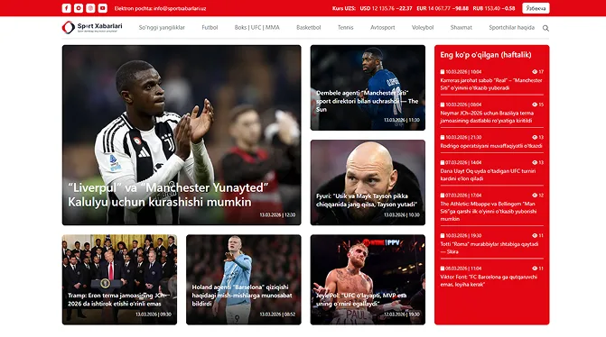 Sportxabarlari — Спортивный новостной сайт с live-результатами